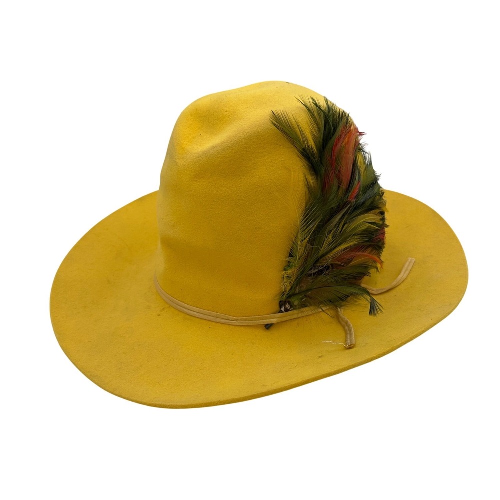 Vintage American Hat Co. XXX‎ Quality Yellow Feather Fedora Hat Size 6 7/8